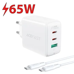 Acefast 2w1 ładowarka sieciowa 2x USB Typ C / USB 65W, PD, QC 3.0, AFC, FCP (zestaw z kablem) biały (A13 white) A13 white - Ładowarki do telefonów - miniaturka - grafika 1