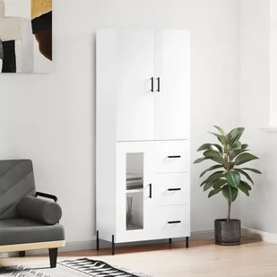 vidaXL Witrynka biała połysk 69,5x34x180 cm materiał drewnopochodny - Witryny - miniaturka - grafika 1
