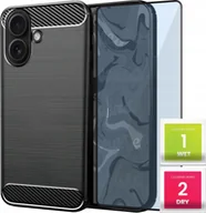 Etui i futerały do telefonów - Etui do Apple iPhone 16 Czarne, Karbon, Pancerne, Case, Plecki Szkło 9H - miniaturka - grafika 1