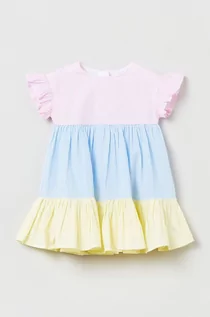 Sukienki i spódniczki dla dziewczynek - OVS sukienka bawełniana dziecięca kolor różowy mini rozkloszowana - grafika 1