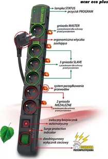 Acar Listwa zasilająca FILTR NAPIĘCIOWY ECO plus czarny - ECO+ - Listwy zasilające - miniaturka - grafika 1