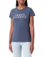Koszulki i topy damskie - Armani Exchange Damska koszulka Slim Fit Stretch Cotton Embellished Logo Fitted Tee T-Shirt, Racing, XL - miniaturka - grafika 1