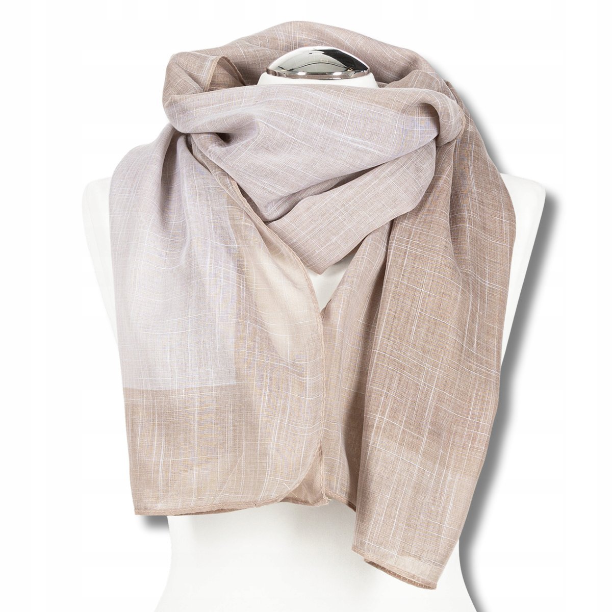 LEKKI SZAL DAMSKI MIĘKKI SZALIK MODNY ELEGANCKI W DELIKATNĄ KRATĘ MORAJ BEIGE