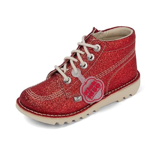 Kickers Kick Hi Glitter Text Botki, czerwone, 2,5 UK dziecko, Czerwony, 2.5 UK Child