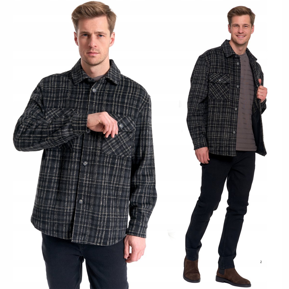 LEKKA STYLOWA MĘSKA KURTKA KOSZULOWA W KRATĘ ZAPINANA NA GUZIKI MORAJ L PATT 2