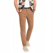 Spodnie męskie - Spodnie męskie chino z ozdobną taśmą w pasie - brązowe V4 OM-PACP-0118 L - miniaturka - grafika 1