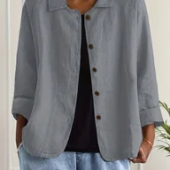 Koszule damskie - TEMU Koszula damska na co dzień z długim rękawem i guzikami - jednokolorowa, z kołnierzem, zapinana z przodu, lekka tkanina poliestrowa, idealna na - miniaturka - grafika 1