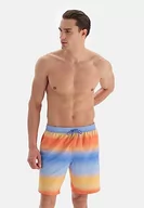 Spodenki damskie - Dagi Męskie szorty kąpielowe z nadrukiem, niebieski - pomarańczowy, L - miniaturka - grafika 1