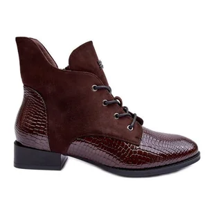 Vinceza Skórzane Botki Na Płaskim Obcasie Zwierzęcy Wzór Brązowe Tianeta - Botki damskie - miniaturka - grafika 1