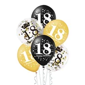 Balony i akcesoria - BALONY LATEKSOWE 18 URODZINY ZŁOTO-CZARNE - miniaturka - grafika 1