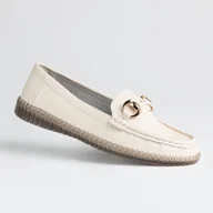 Mokasyny damskie - Eleganckie mokasyny GOODIN GD-FL6110 skóra naturalna złota klamra beż 37 - miniaturka - grafika 1