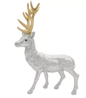 Ozdoby bożonarodzeniowe - Renifer Stojący Z Brokatem Srebrny Ze Złotym Porożem Dekoracyjny Glamour 40 Cm - miniaturka - grafika 1