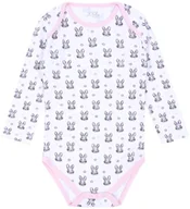 Body dla niemowląt - Biało-różowe body niemowlęce w króliczki 9 m 74 cm - miniaturka - grafika 1