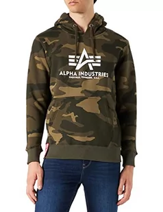 ALPHA INDUSTRIES Męska bluza z kapturem, kamuflaż, sportowa, Olive Camo, S - Bluzy męskie - miniaturka - grafika 1