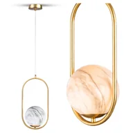 Lampy sufitowe - Lampa wisząca sufitowa klosz ze wzorem MARMUR Glamour biały złoty stelaż Żyrandol szklany E27 DEKORACYJNY - LEDHOFF - miniaturka - grafika 1