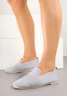 Mokasyny damskie - Szare Mokasyny z Elastyczną Cholewką Zdobione Perforacją Itelliria - miniaturka - grafika 1