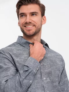 Koszule męskie - Klasyczna flanelowa męska koszula bawełniana w kratę - szara V3 OM-SHCS-0157 - grafika 1