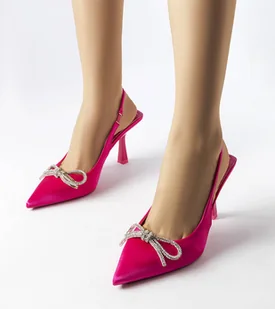 Różowe szpilki z kokardką Wildrose -36 - Półbuty damskie - miniaturka - grafika 1