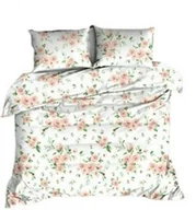 Pościel - Karo Pościel flanelowa 140x200 biała zielona morelowa kwiaty 1438 Flanela Max - miniaturka - grafika 1