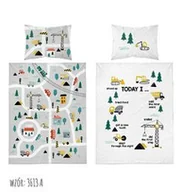 Pościel dla dzieci - Detexpol Pościel bawełniana 90x120 Miasto 3613 A szara biała domek koparka dźwig drzewa dziecięca Kids 1 - miniaturka - grafika 1