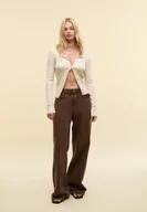 Swetry damskie - Stradivarius Prążkowany kardigan z guzikami Szary L - miniaturka - grafika 1