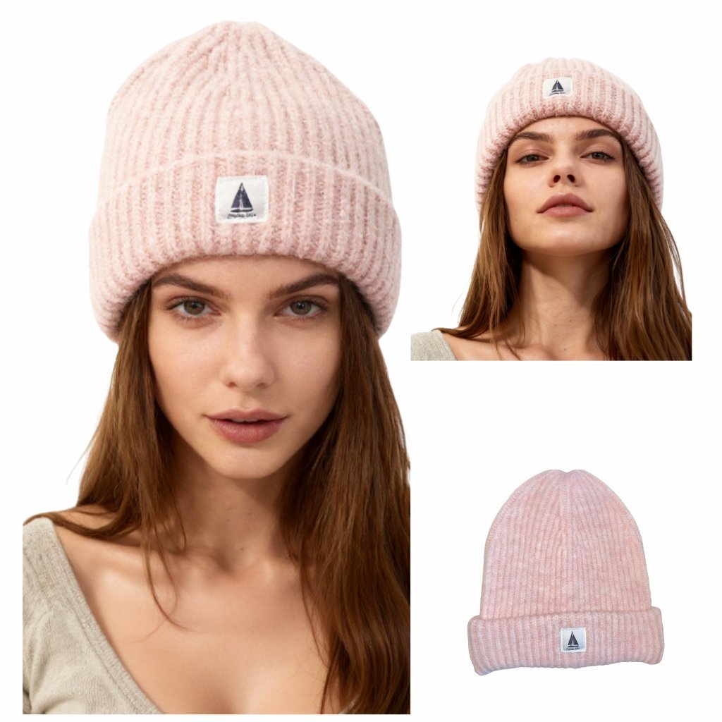 Ciepła czapka zimowa różowa damska beanie dzianinowa Captain Mike