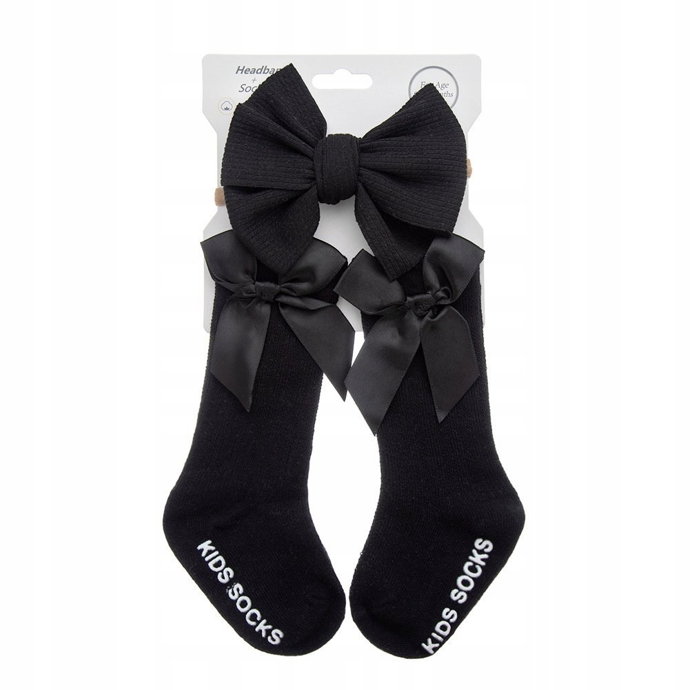 Skarpetki Z Kokardką Dla Dziewczynki + Opaska Na Głowę Idealne Na Prezent