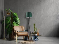 Lampy stojące - Drewniana lampa na trójnogu z abażurem butelkowa zieleń ANDORA - miniaturka - grafika 1