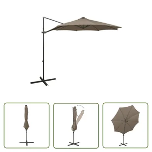 The Living Store Parasol wiszący z lampkami LED i słupkiem - 300 cm - taupe - Parasol Wiszący - Parasole ogrodowe - miniaturka - grafika 1