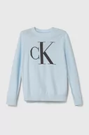 Swetry dla chłopców - Calvin Klein Jeans sweter bawełniany dziecięcy kolor niebieski lekki - miniaturka - grafika 1