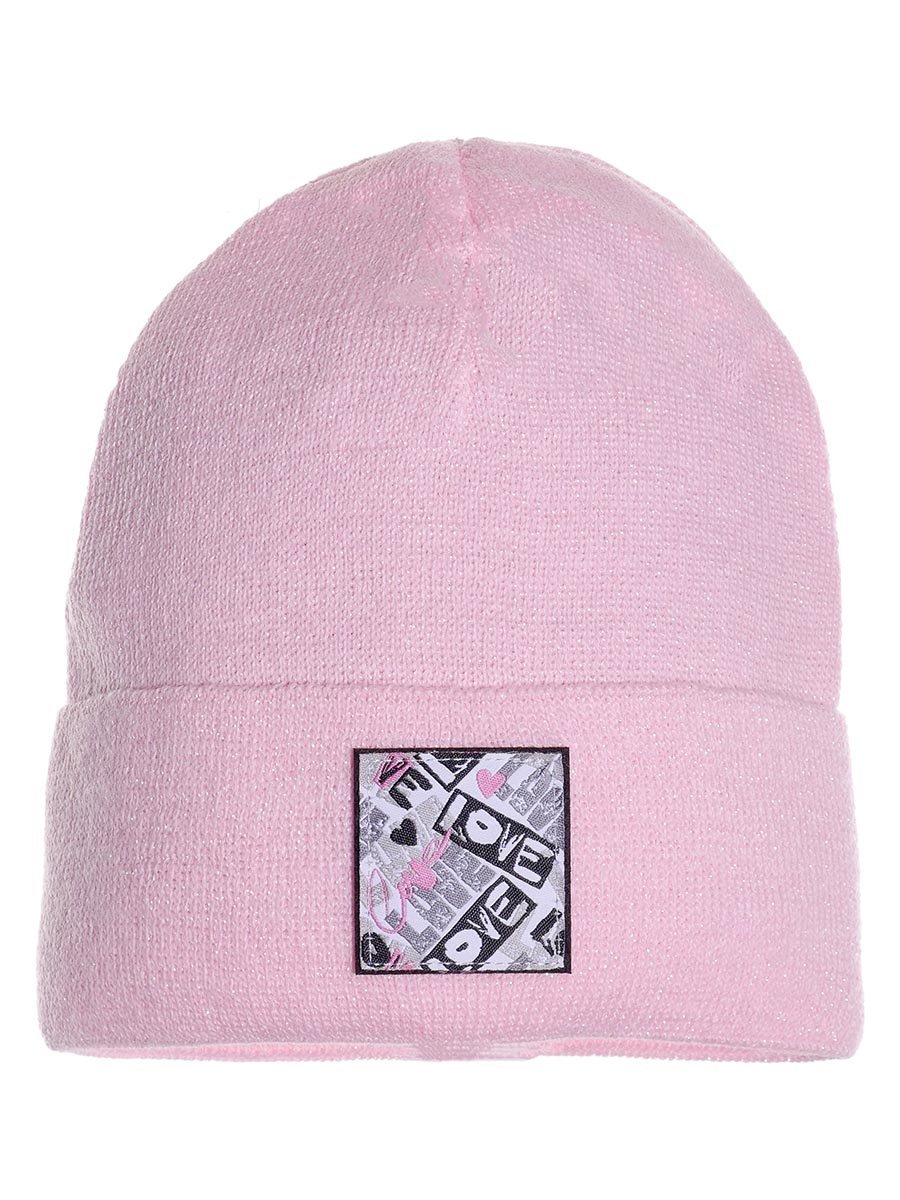 Dziewczęca czapka z naszywką LOVE jasnoróżowa Ambra r.46/50