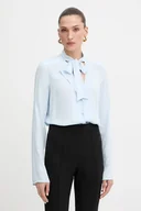 Koszule damskie - Patrizia Pepe koszula damska kolor niebieski regular z wiązanym dekoltem 8C0785 A8I1 - miniaturka - grafika 1