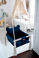 Leżaczki i huśtawki - HUŚTAWKA drewniana dla dzieci z frędzlami  VELVET Miś GRANAT - miniaturka - grafika 1