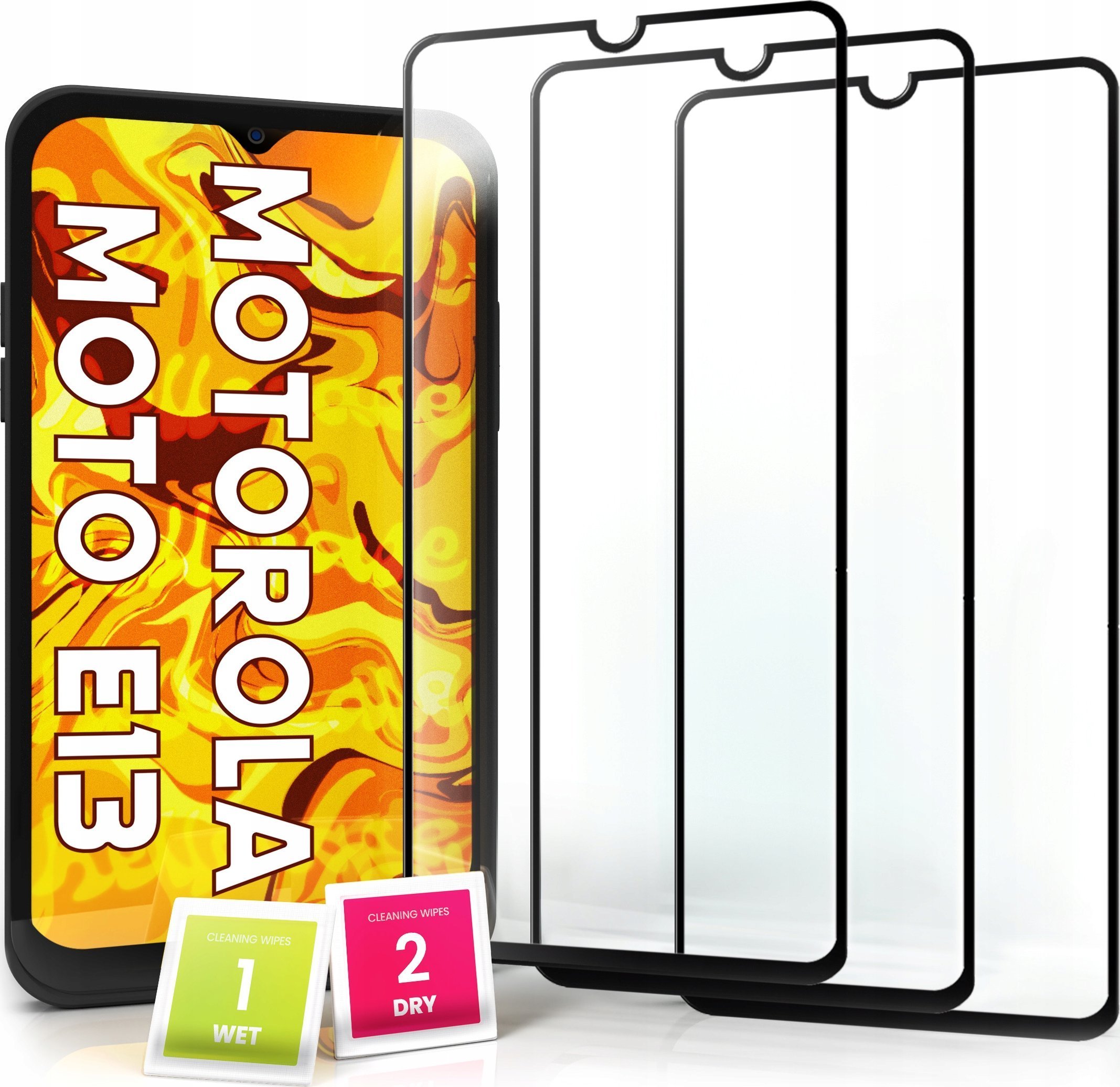 Hello Case 3-pak SZKŁO HARTOWANE DO Motorola Moto E13 na cały ekran 9H ochronne 5D