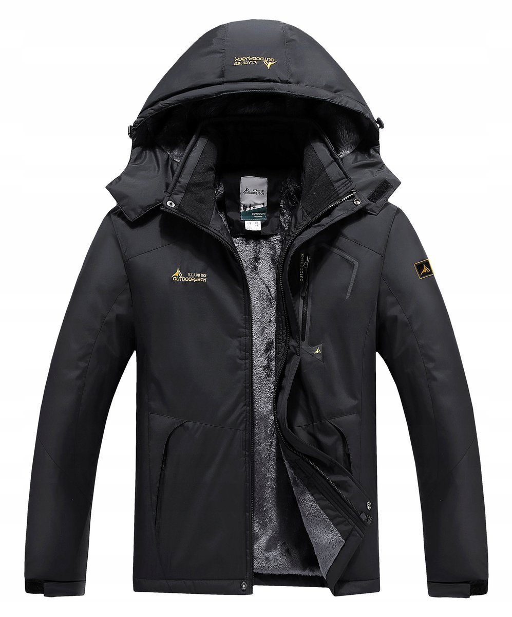 KURTKA MĘSKA ZIMOWA OCIEPLANA Z KAPTUREM OUTDOOR - CZARNA - L