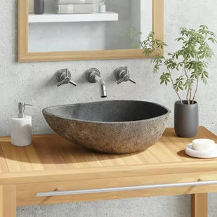 vidaXL Umywalka z kamienia rzecznego, owalna, 38-45 cm - Umywalki - miniaturka - grafika 1