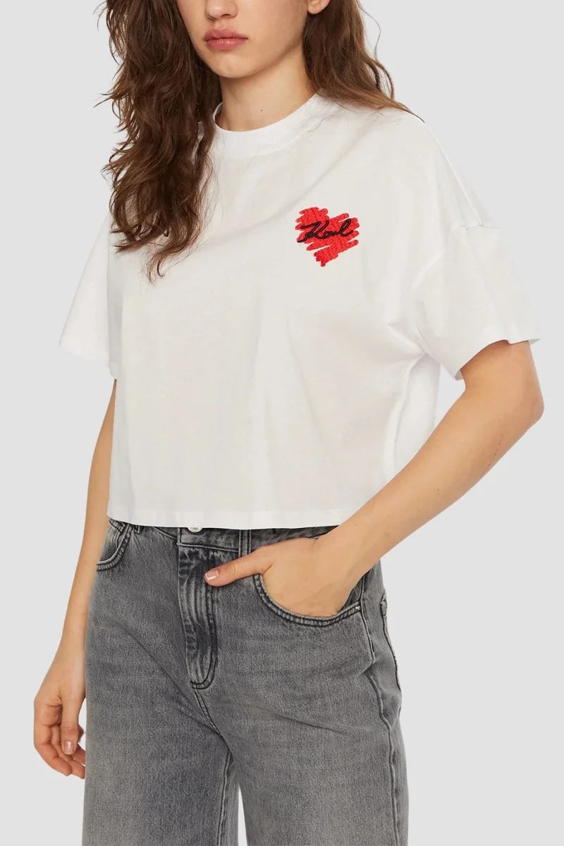 KARL LAGERFELD Biały damski top Hearts Cropped M