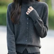Swetry damskie - TEMU Elegancki Nowy Jesień/ Modowy Wysokiej Jakości Wielofunkcyjny Płaszcz z Wysokim Kołnierzem i Jednorzędowym Zapięciem Sweter z Igłami do Włosów - miniaturka - grafika 1
