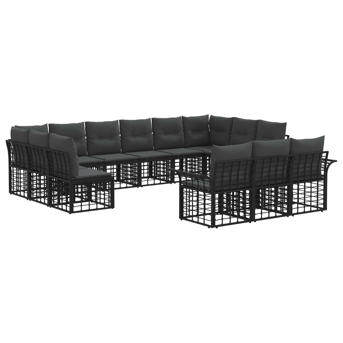 vidaXL Zestaw sof na zewnątrz 13 pcs Czarny i Ciemnoszary Poliester