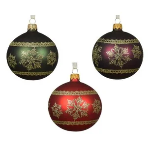 Bombka szklana dekorowana złotym brokatem 8 cm czerwony / zielony / fioletowy - Bombki - miniaturka - grafika 1