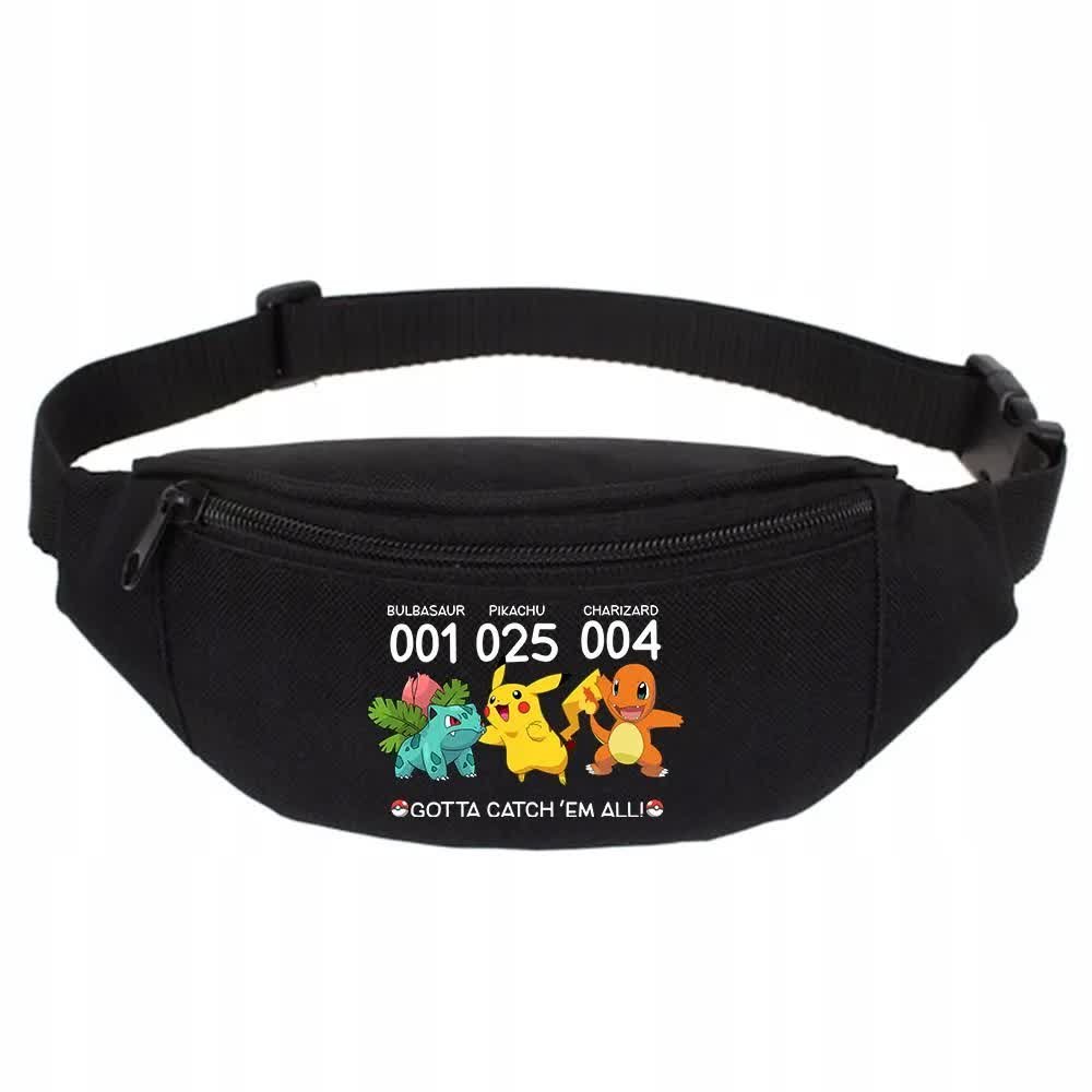 SPORTOWA NERKA CZARNA Biodrowa Na Prezent GOTTA CATCH'EM ALL Pokemon Wzory