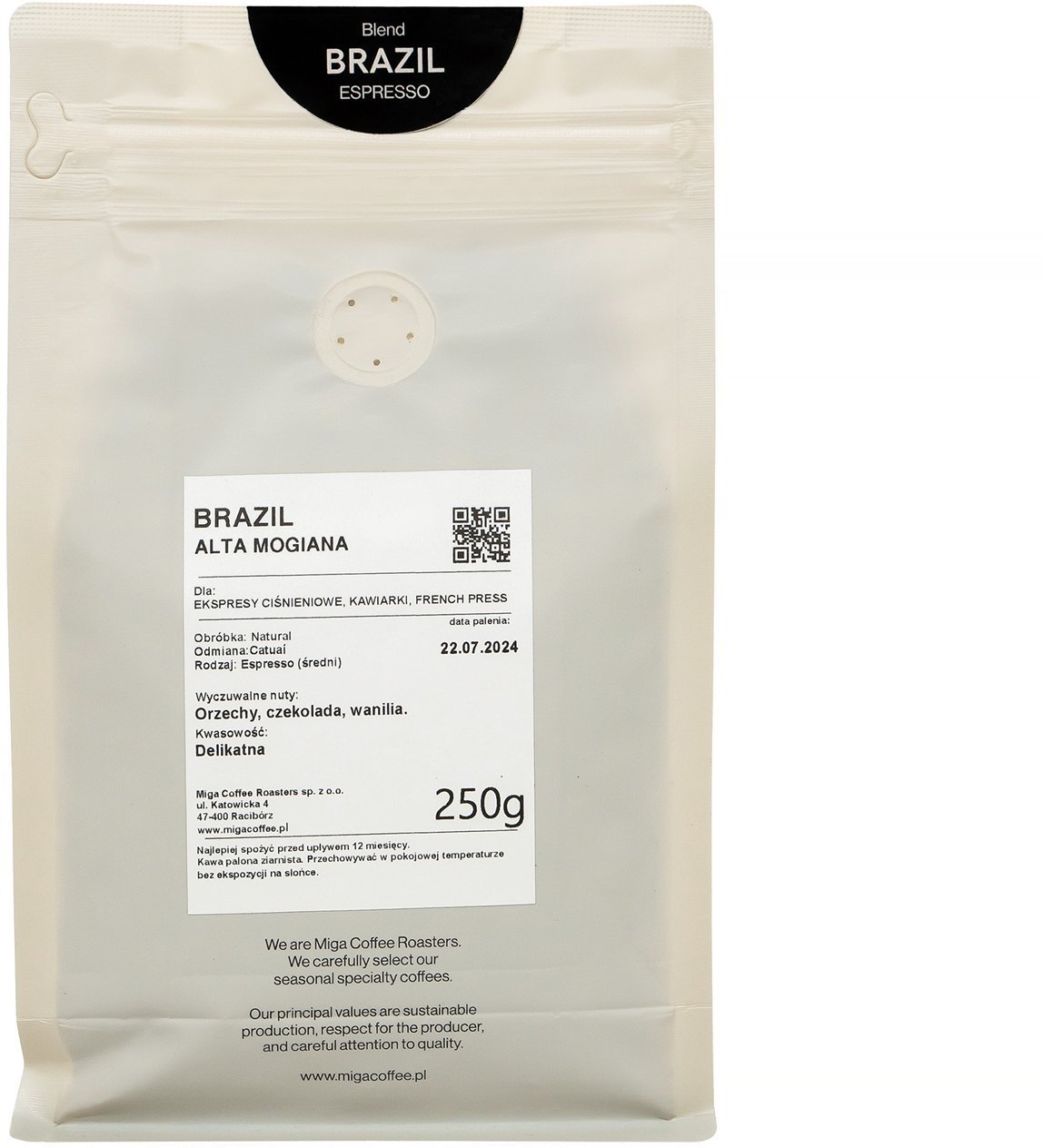 Kawa ziarnista Miga Coffee Kawa ziarnista Brazil Espresso 250g