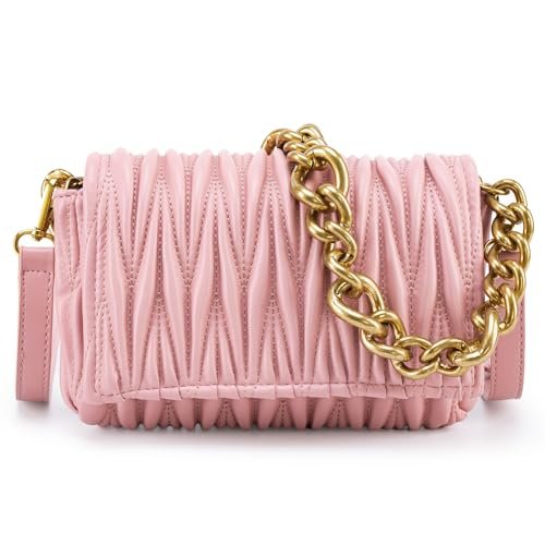 Montana West Pikowana torebka dla kobiet grube torebki łańcuszkowe mała torba na ramię i torebki, różowy (baby pink), Medium