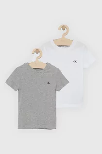 Koszulki dla dziewczynek - Calvin Klein Jeans T-shirt bawełniany dziecięcy (2-pack) kolor szary gładki - grafika 1