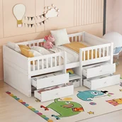 Łóżka dla dzieci i młodzieży - Łóżko dziecięce 90 x 200 cm z 4 szufladami - Drewno sosnowe + MDF - Stelaż listwowy - Biały (bez materaca) - miniaturka - grafika 1