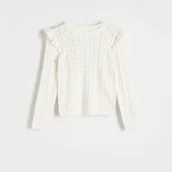 Swetry dla dziewczynek - Reserved - Ażurowy sweter - Kremowy - miniaturka - grafika 1