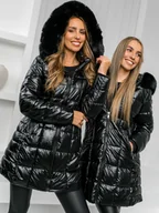 Kurtki damskie - Czarna długa pikowana kurtka płaszcz damska zimowa z kapturem Denley 16M9120A - miniaturka - grafika 1