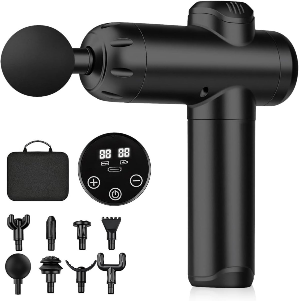 Profesjonalny Masażer do Mięśni z LCD – 99 Poziomów, 8 Wymiennych Głowic, Cichy (