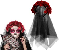 Dodatki do strojów karnawałowych - Opaska Wianek Z Kwiatami Coco Welon Kostium Strój Na Halloween Czerwony - miniaturka - grafika 1
