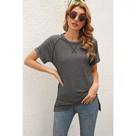 Koszulki i topy damskie - Clotth Damska koszulka Colorblock Crossover Loose Top z krótkim rękawem Casual T-Shirt, Dark Grey-XL, XL - miniaturka - grafika 1